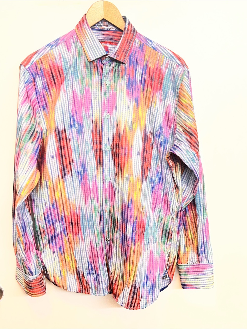 Visconti Black Mens Medium Long Sleeve Dress Shirt Colorful Easter Pink Blue EUC